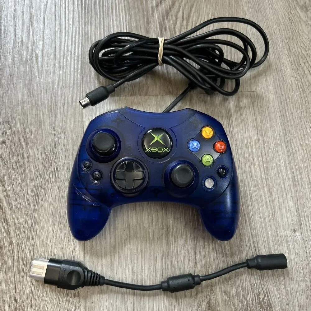 Original Xbox Controller S-Type Clear Blue Genuine OEM w/ Breakaway Tested READ